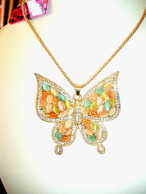 COLLAR COLGANTE MARIPOSA DORADO ÓPALOS MULTICOLOR Betsey Johnson grande nuevo con etiquetas Foto 1 de 4