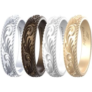 Silicone Wedding Rings for Women 4 Packs -Metallic Stackable Silicone Rubber Wed - Picture 1 of 7