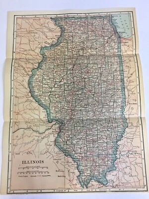 Antiguo mapa de ILLINOIS en 1921, gran forma. Listo para ser enmarcado. "12"" por 9""" Foto 1 de 4