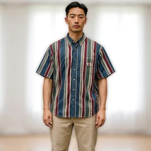 Camicia uomo vintage Bugle Boy a righe vintage sbiadita classica taglia Med abbottonata Y2K - Foto 1 di 20