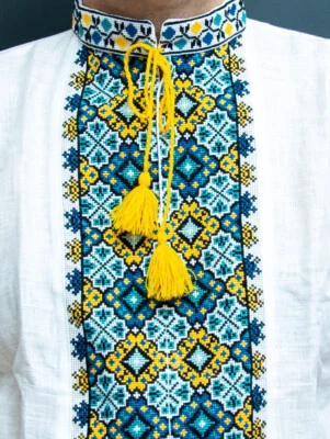 VYSHYVANKA for Men Ukrainian patriotic Embroidery LINEN Blue yellow - Image 1 of 4