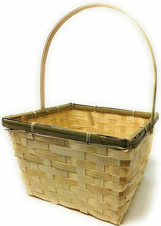 YLAB 2x Bamboo Easter Baskets, Hamper- Square with Handle - 21x21x14cm