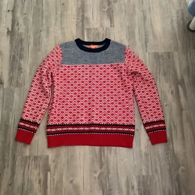 Suéter Joe Fresh Rojo Blanco Azul Marino Nórdico Estampado Ojo de Pájaro Cuello Redondo Med Foto 1 de 4