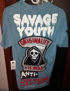IRO OCHI RARE NWT Shirt - Savage Youth, Riot, Total Chaos MENS Size Large Blue - Picture 1 of 6