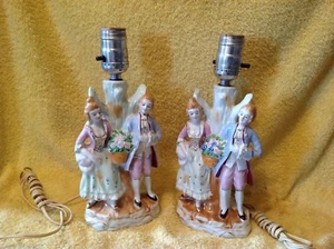 2 Matching Vintage porcelain victorian Style Figure Table Lamps~Made in Japan - Picture 1 of 7