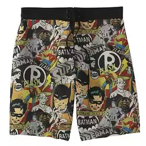 DC BATMAN SUPERMAN FLASH MENS BOARD SHORTS SWIM TRUNKS SZ LARGE L NEW FAST SHIP - Picture 1 of 2