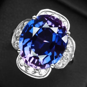 Bicolor Blue Purple Sapphire 9.03Ct 925 Sterling Silver White Gold Plated Rings - Picture 1 of 9