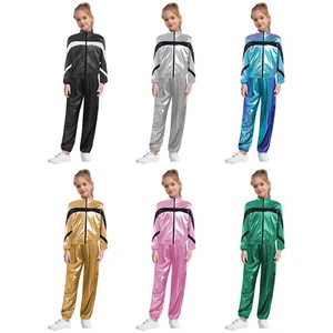 Kids Girls Set Jacket Outfits Bomber Suit Competition Contrast Color Disco Coat - Picture 1 of 40