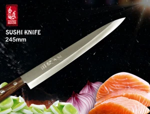 Cuchillo Sashimi Hecho a Mano Chef Filete 9,6 in Cortadora de Bisel Único Cubiertos Japoneses - Imagen 1 de 5