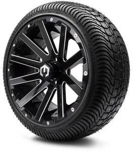 MODZ 14" Mauler Black Ball Mill Golf Cart Wheels and Tires (205-30-14) Set of 4 - Picture 1 of 10