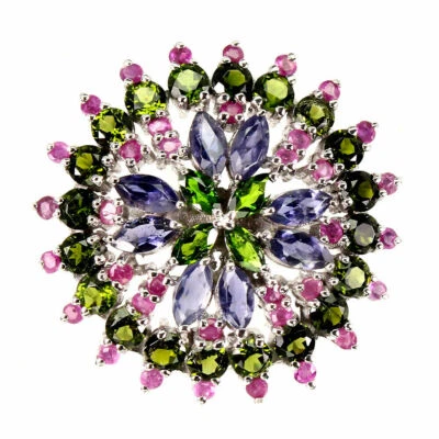 Shola Vero Naturalenaturale Diopside & Iolite & Rubino Anello Gr.17,7 Sterling - Immagine 1 di 3