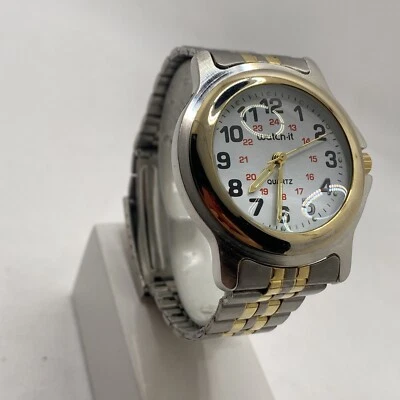 Reloj Watch-It Hombre Acero Inoxidable Plata Oro Resistente al Agua Cuarzo Funciona Batería Nueva! Foto 1 de 4