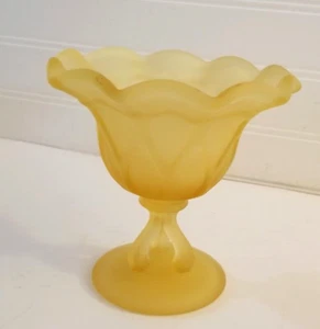 Vintage Doric by Westmoreland Satin Glass Yellow Frosted Pedestal Dish 5x5 in - Picture 1 of 10