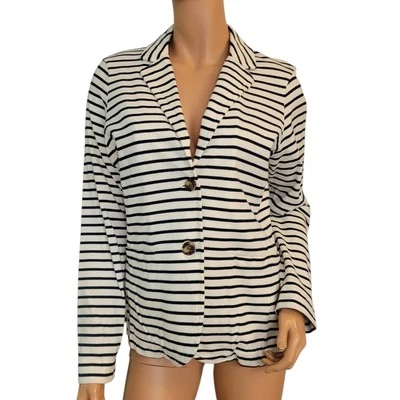 Chaqueta Blazer LL BEAN Mujer Fresh Marinero Náutica Rayas Algodón Talla Mediana Foto 1 de 4