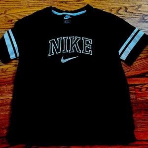 Women’s Nike Black T Shirt White Stripes Sz Medium - Picture 1 of 3