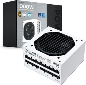 1000W White Power Supply ATX 3.1 Ready Dual Pcie 5.1, 80 plus Gold Full Modular, - Afbeelding 1 van 9