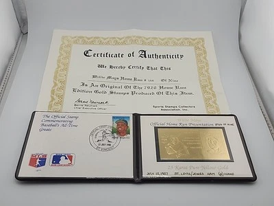 SELLO DE ORO 23k de leyendas del béisbol miembro del salón de la fama de Willie Mayes con certificado de autenticidad Foto 1 de 4