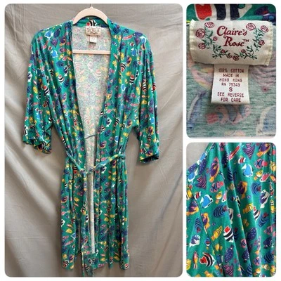 复古 Claire's Rose 棉热带鱼长袍睡衣短异想天开小号 — 第 1/4 张图片