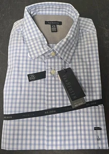 Van Heusen Premium No Iron Short Sleeve Button Shirt Size 16-16.5 Blue Plaid NEW - Picture 1 of 6