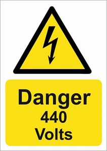 DANGER 440 VOLTS A5/A4/A3 STICKER / FOAMEX  SIGN  SITE SAFETY SIGN ELECTRIC SIGN - Picture 1 of 1