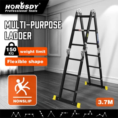 HORUSDY 3.7M Aluminium Folding Step Ladder Extension Multi-Purpose Ladders 150KG - image 1 of 4