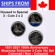 2021 Canada 100th Year Bluenose Schooner Dime 10 Cents Color Non Coloured SET