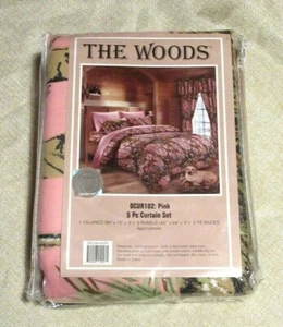 NEW The WOODS Pink Trees 5 Pc Curtains Set 42 x 84 x 3 in Valance & 2 Panels - Picture 1 of 4