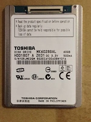 *New* Toshiba MK6028GAL 60 GB,Internal,4200 RPM,1.8" (HDD1807) HDD - Image 1 of 3