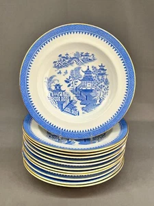 12 Antique Royal Worcester B735 Chinoiserie BLUE WILLOW 9 1/8" Soup Bowls c 1891 - Picture 1 of 11