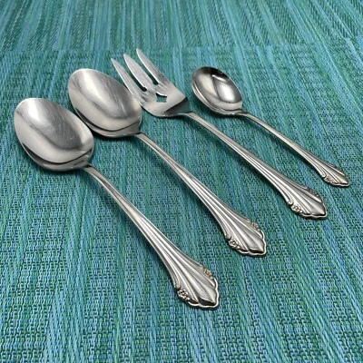 4 Vtg Oneida Rogers BITTERSWEET REPOSE Stainless SERVING PIECES Tablespoons ++ - Image 1 of 4