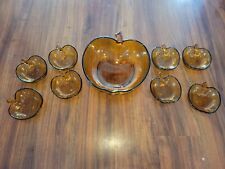 VTG Apple Shaped Serving Bowl Set HAZEL ATLAS Orchard Amber Glass Rare Set of 9 