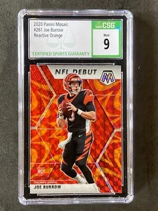 2020 Panini Mosaic #261 Joe Burrow Reactive Orange RC Green Label CGC / CSG 9 - Foto 1 di 2