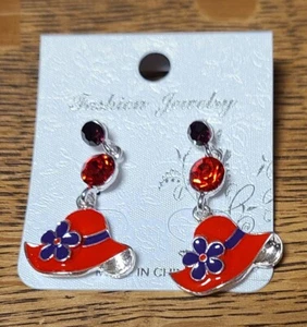Red Hat Ladies - Red Hat Dangle Pierced Earrings - Great Holiday Gift - Picture 1 of 4