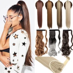 Ombre Brown Real Natural Pony Tail Wrap Around Pferdeschwanz Haarteil Extensions USA - Bild 1 von 38