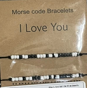 Set Of 2 Morse Code Beaded Bracelets “I LOVE YOU” Gift For Couples Relationship - Picture 1 of 3