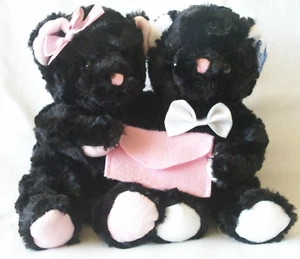 Vintage Applause Black Bear Plush Gift Card Holder Pair Couple 8" - Picture 1 of 10
