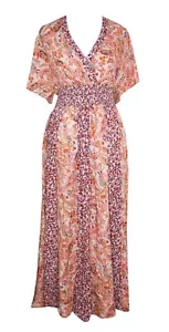Nuovo Abito Anthropologie LOVESTITCH M Maxi Rosa Arancione Paisley Aperto V Posteriore Nuovo con etichette - Foto 1 di 7