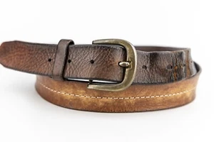 Vintage Distressed Brown Leather Belt Double Stitch Rustic Patina Look 38"-42" - Picture 1 of 5