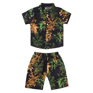 Baby Boys Holiday Hawaii Clothes Set Leaf Print Shirt Tops+Shorts Toddler Outfit