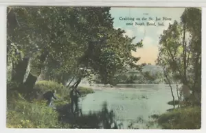 IN Postcard Crabbing On The St. Joe River - South Bend, Indiana 1909 vintage UU - Picture 1 of 2