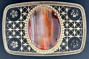 Vintage Lapidary Stone Western Cowboy Belt Buckle Rectangle - Picture 1 of 9