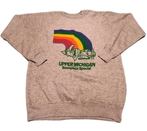 Vtg 1980's Upper Peninsula Someplace Special Rainbow Sweatshirt Gray Made In USA - Picture 1 of 16