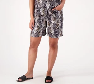 Isaac Mizrahi Live! Regular Bedruckte Leinen Bermuda Shorts Pechschwarz 30 Neu - Bild 1 von 1