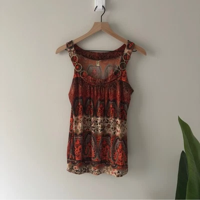 Y2K Heart Souls 佩斯利印花无袖上衣无袖背心花卉绑带腰 — 第 1/4 张图片