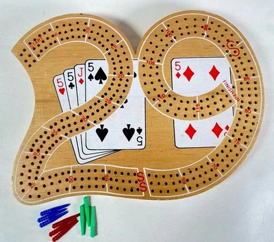 Large Wooden Cribbage Board with Pegs Classic Card Game 3 Track Board - Image 1 of 4