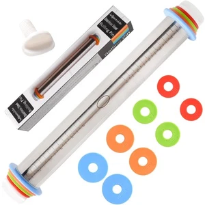 Adjustable Rolling Pin With 4 Thickness Rings, Stainless Steel Dough Roller P... - Picture 1 of 6
