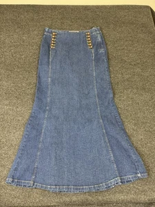 Vintage Rave R4R Maxi Mermaid Jean Denim Skirt Sz 9 Buttons Y2K 90’s - Picture 1 of 7