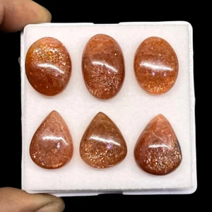 6 Pcs Natural Orange Sunstone Glossy Untreated Cabochon Gemstones Lot 97.55 Cts - Picture 1 of 9