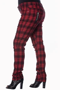 BANNED Apparel Red Tartan Check Punk Emo Stretch Rockabilly PLUS SIZE Trousers  - Picture 1 of 5