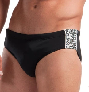 Fashion Mens Swimwear,Low Rise Brief Trunks, Black Dark Grey, Swimming Suit - Picture 1 of 5